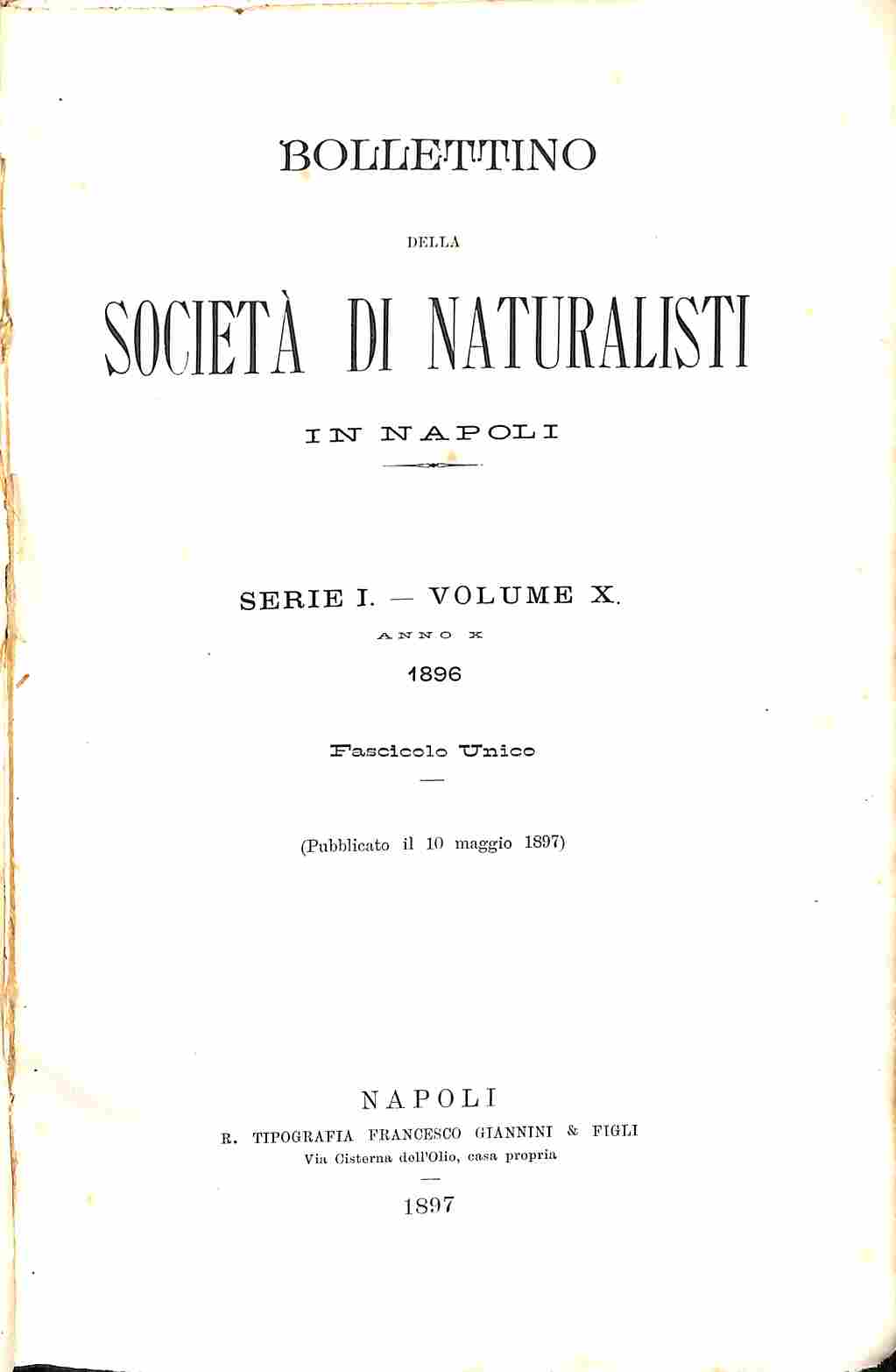 Bollettino della Società di naturalisti in Napoli. Serie I, volume X